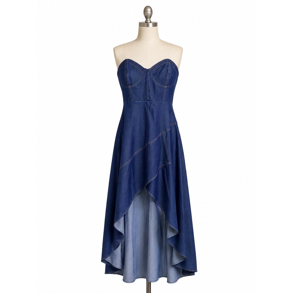 Loragal Dress Bustier Women's 3XL Blue Strapless Denim High Low Corset Hem